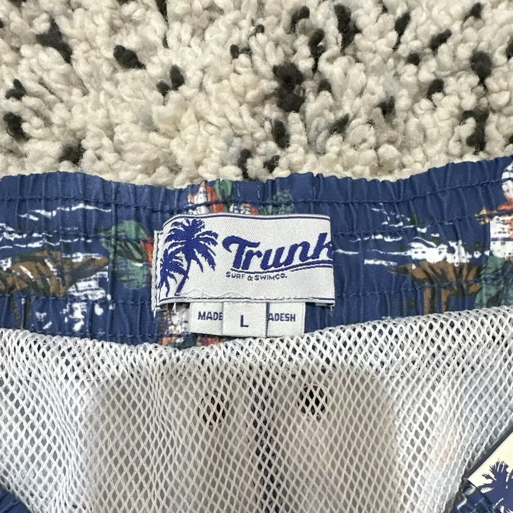 Trunks Surf & Swim Co. Men’s Blue Tropical Floral Swim Trunks L Drawstring Lined
